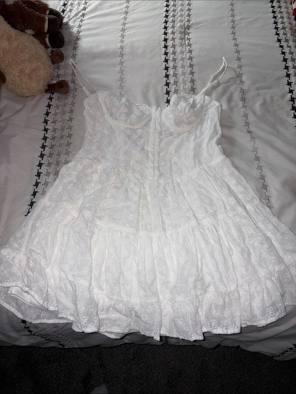 Cotton Candy White Eyelet Spaghetti-Strap Mini Dress